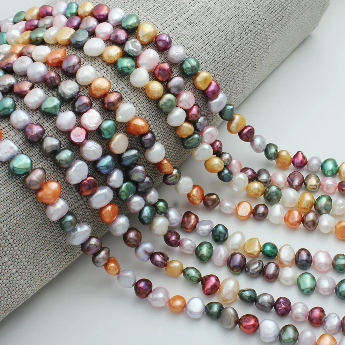 

7-8mm colored natural freshwater pearls with irregular shapes on both sides for making jewelry DIY necklaces and bracelets