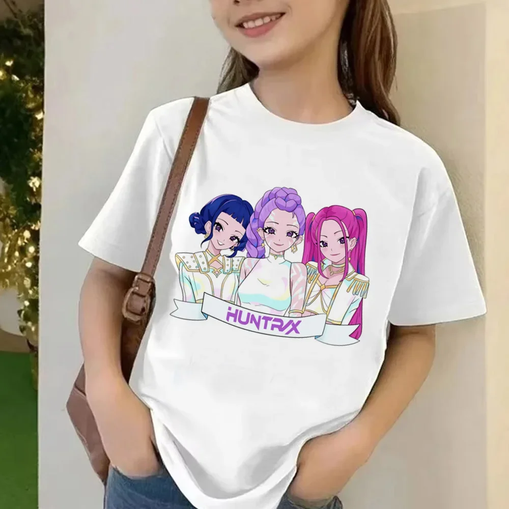 Girls K-POP Idol Group Print Short Sleeve T-Shirt Cute Cartoon Graphic Tee Kids Summer Casual Top