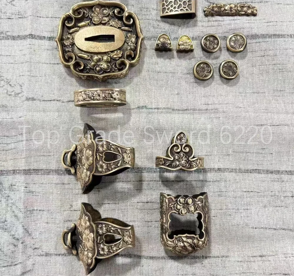 A Set Exquisite Copper Brass Tsuba Fuchi Kashira Menuki Habaki Kojiri Set Fittings For Japan Tachi Sword Samurai Katana Parts - view 6