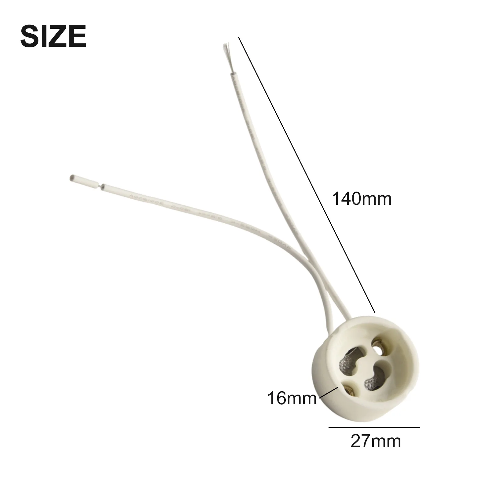Ceramic GU10 Socket Connector for Lighting Fixtures Featuring 150mm Wire and 27mm Mounting Base Diameter for Secure Fit