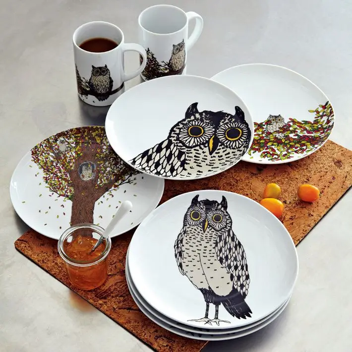 West Elm Owl Decorative Plate for Home Living Room Bedroom Study Ceramic Ornaments Tray with Animal Design for Serving Snacks