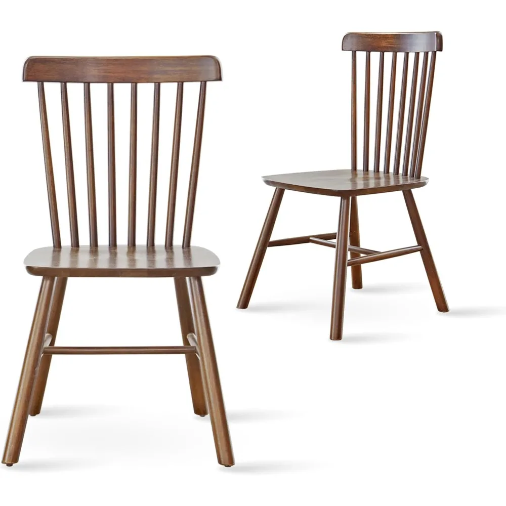 Aslan Malaysian Oak Dining Chair Set of Two, Country Farmhouse High Spindle Back Wooden Side Chairs