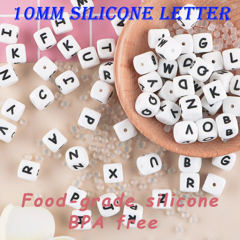 Wholesale 10MM 50Pcs Alphabet Silicone Letters Beads For Making Personalized Pacifier Chain Accessories Baby Toy