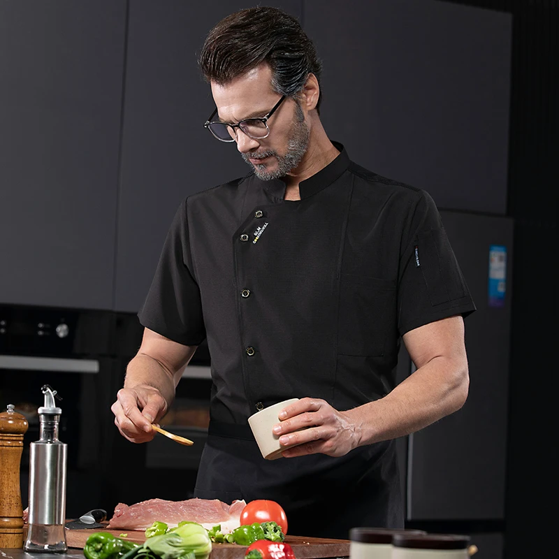남성용 주방 재킷 셰프 유니폼 전문 주방 의상 디자이너 셰프 셔츠 반팔 웨이터 레스토랑 작업복
