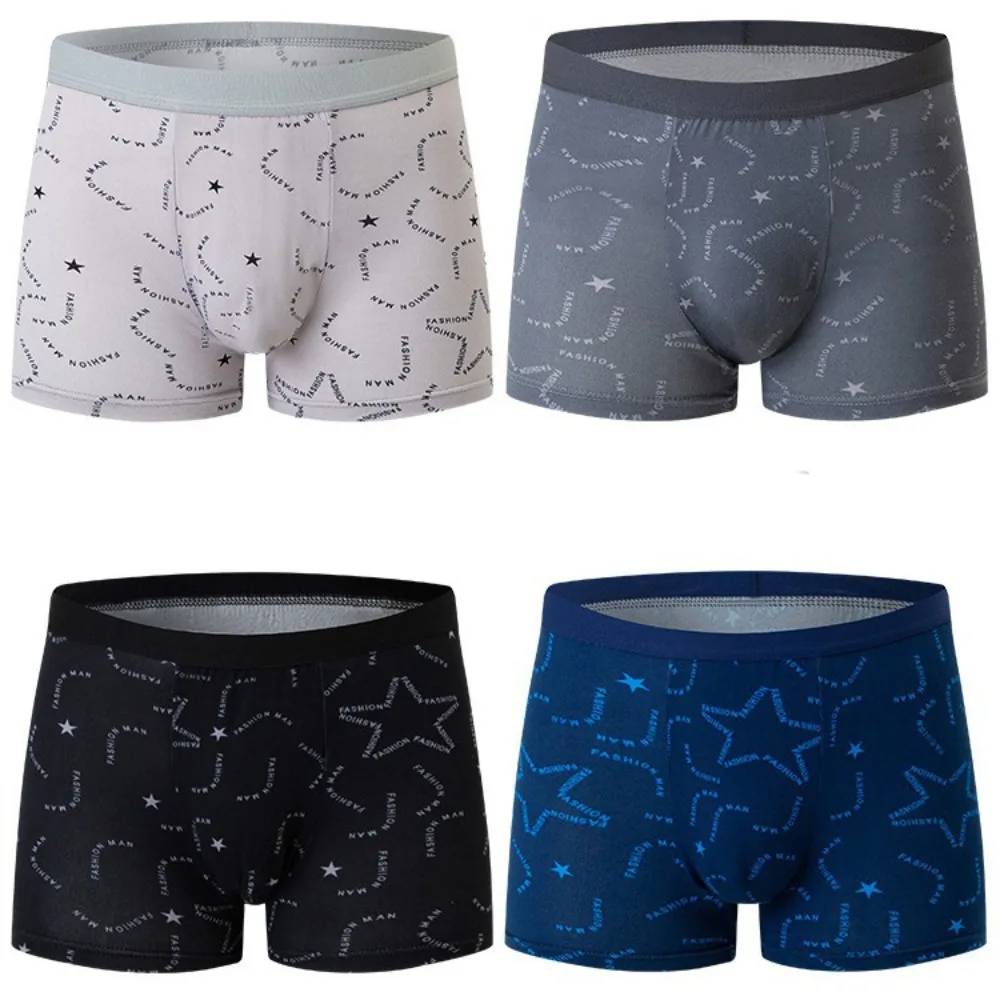 

4Pcs Stripe Letter Men's Flat Panties Mid Waist Large Size Simple Boxers Shorts Seamless Underpants Underwear for Men Gifts