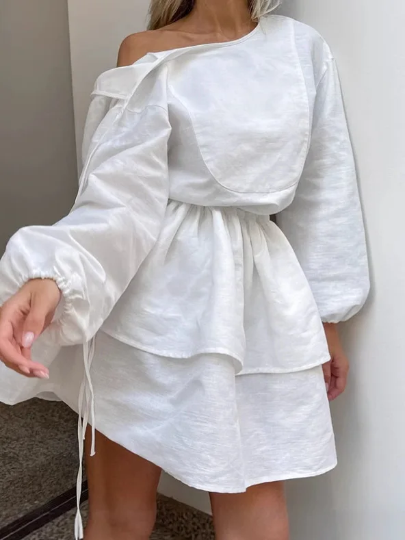 Dresses Womens Jacquard Spring Modal Hand-Pleated Ditsy Dots Smocking Flared Skew Short Picnic Mori Pastoral Relaxed Literary OL