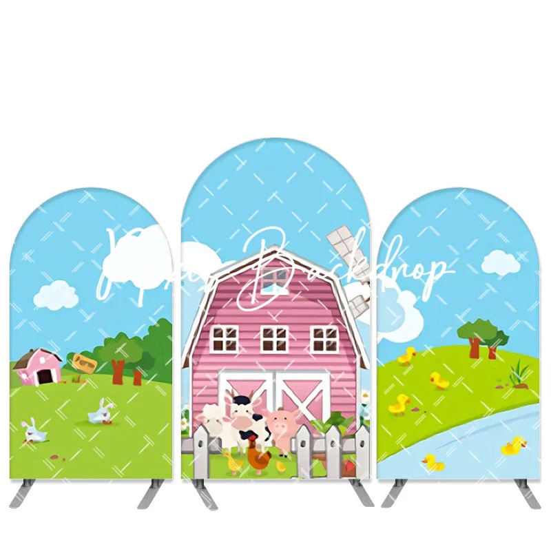 

Farm Animals Theme 2-Sided Arch Party Decoration Pink Flowers Floral Barn Backdrop Banner Grass Children Birthday Party Supplies