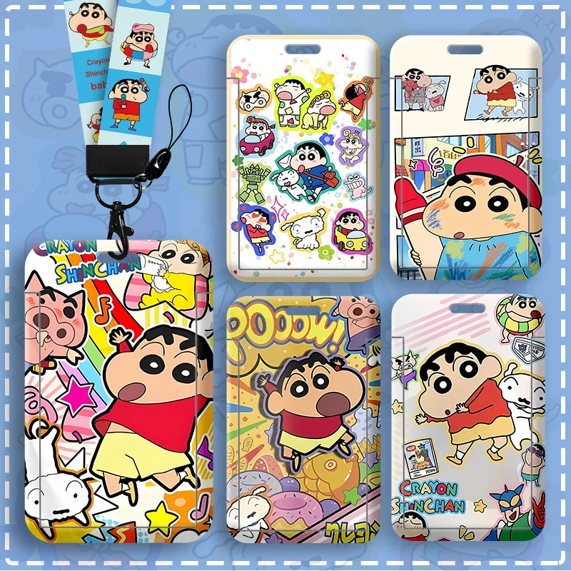 

Kawaii Crayon Shinchan Card Holder Cartoon Anime Lanyard Keychain Chain Credit Card ID Badge Card Holders Accessories Gifts