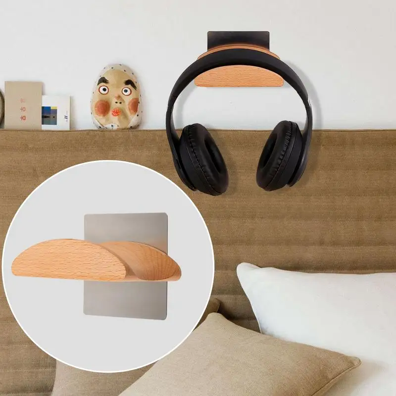 Universal Headphone Wall Mount Simple Hook Wood Headset Hanger Stand Headphone Holder Display Headphone Hanger