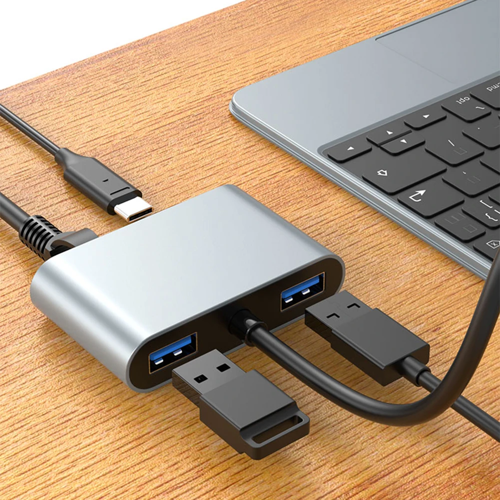 Adaptor jaringan LAN Gigabit Ethernet 1000Mbps, adaptor jaringan 2 port USB Tipe C ke RJ45, adaptor LAN jaringan untuk Laptop PC