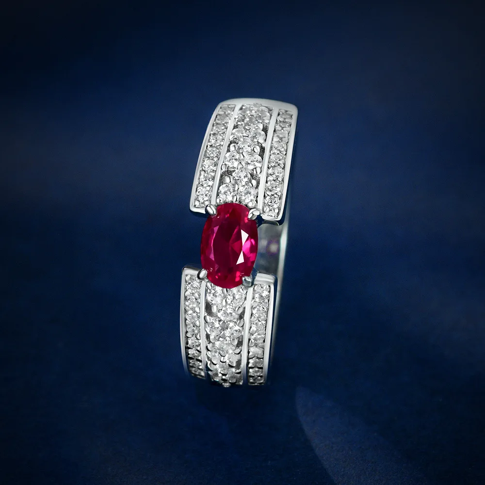 

New Egg Shaped Minimalist Red, Blue, and Green Gemstone Ring European and American S925 Silver Women's Ring Wedding Jewelry