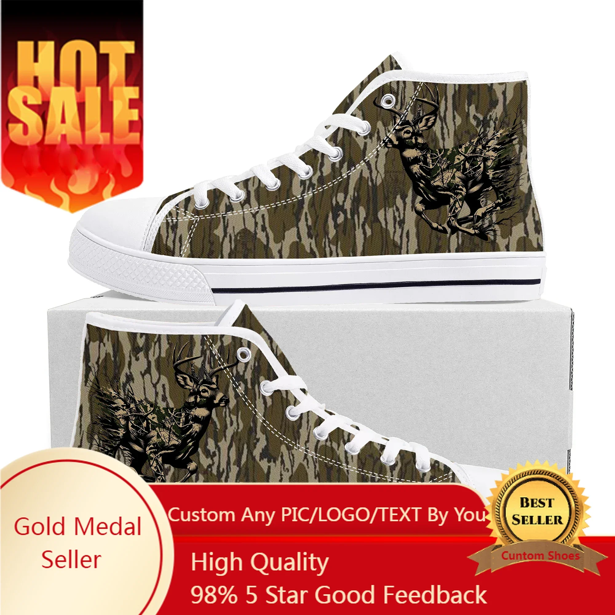 

Camo Deer Camouflage Hunting High Top High Quality Sneakers Mens Womens Teenager Canvas Sneaker Casual Couple Custom Made Shoes