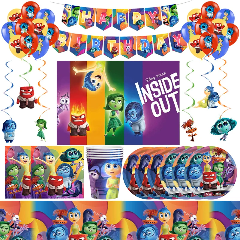 Disney Inside Out Birthday Decoration Cartoon Inside Out Party Paper Plates Napkins Cups Balloon Event Supplies Baby Shower Kids