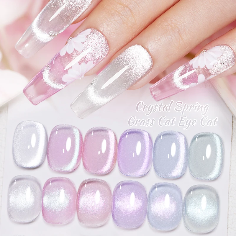 Esmalte de uñas en Gel de ojo de gato blanco cristalino, 7,5 ml, holográfico, UV, laca en Gel, barniz de Gel híbrido magnético para manicura, 6 colores