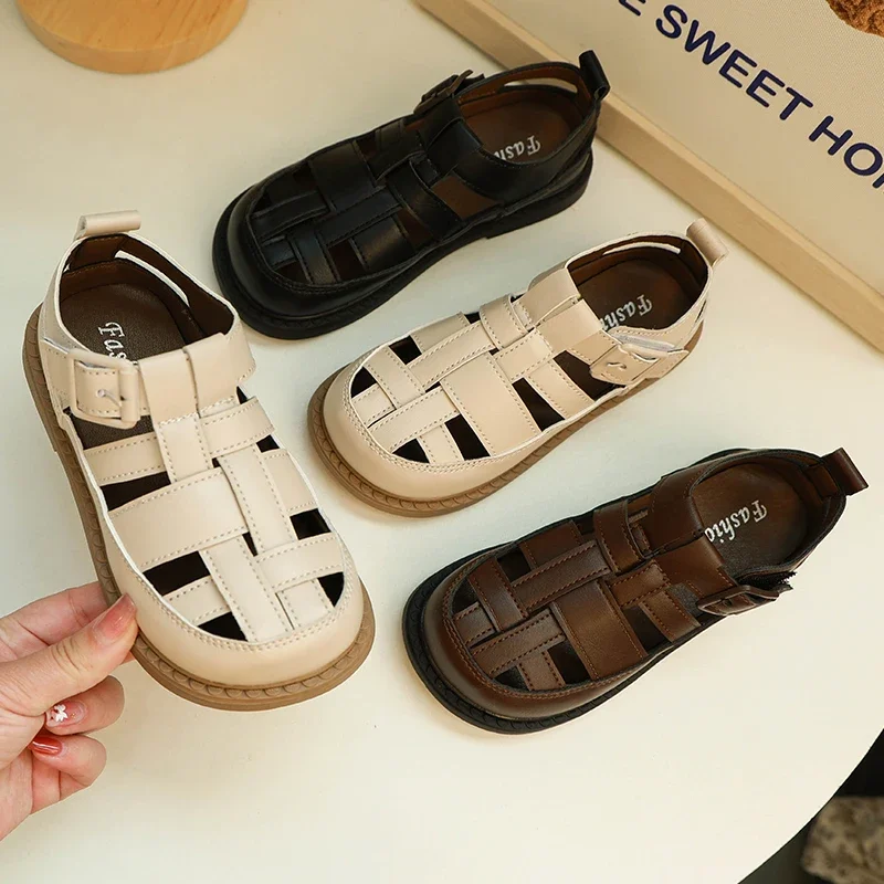 

2024 Summer New Children's Baotou Sandals Girls Hollowed-out Soft Soles Large Children Girls Roman Sandals