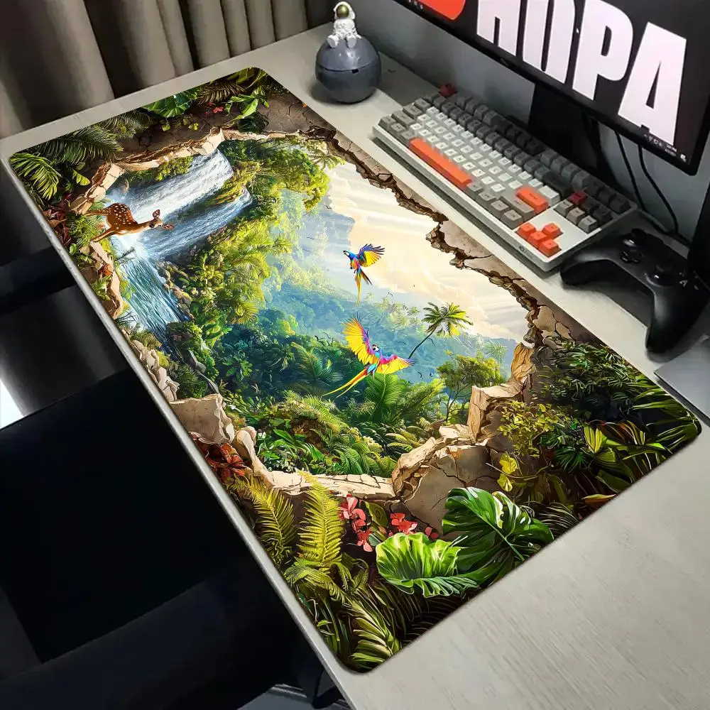 Vibrant tropical rainforest Mouse Pad Desk Mat with Stitched Edge XXL Mousepads Rubber Anti-slip Gamer Keyboard Rug Gaming Mats