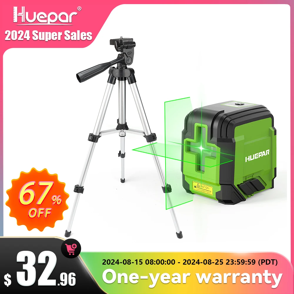 

Huepar Cross Line Laser Level With 0.65M Tripod 2 Lines Germany Osram Self-Leveling Horizontal & Vertical Laser Leveling Tools