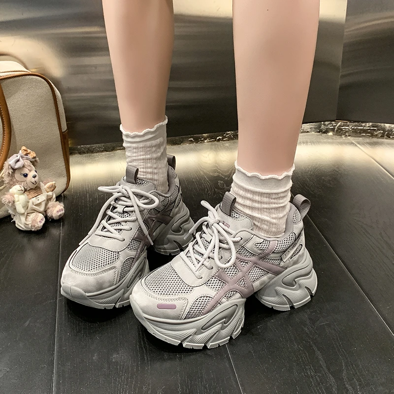 

5cm Breathable Mesh Chunky Sneakers Autumn Casual Vulcanized Shoes 2025 Woman Platform Sneakers Female Dad Shoes
