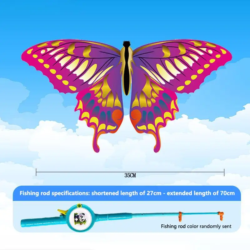 For Fun Children Kite Toy Cartoon Eagle Foldable Mini Plastic Toys Kite Hand Brake Fishing Rod Butterflies For Kids Outdoor Toy