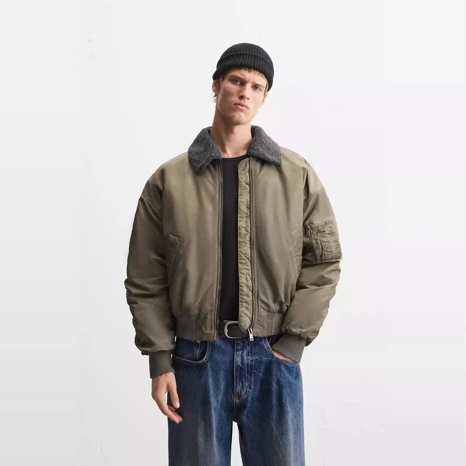 

Зимняя мужская свободная верхняя одежда из технической ткани с пилотом на молнии 5854403, повседневное длинное пальто на молнии с застежкой-молнией