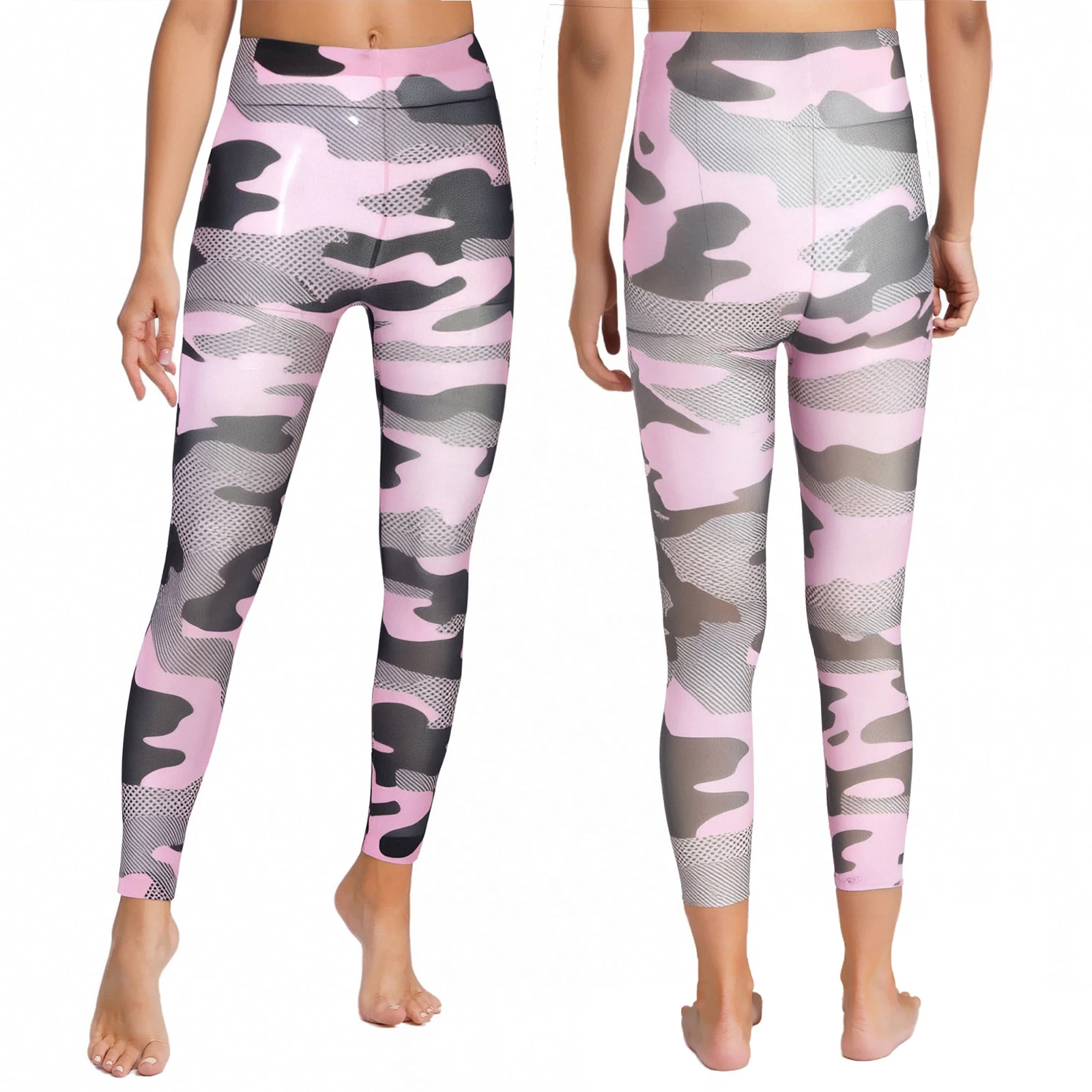 

Women Fashion Leopard Print Yoga Workout Leggings Tights Sheer Mesh Pantyhose Skinny Pants Tights for Sport Yoga Running Pants