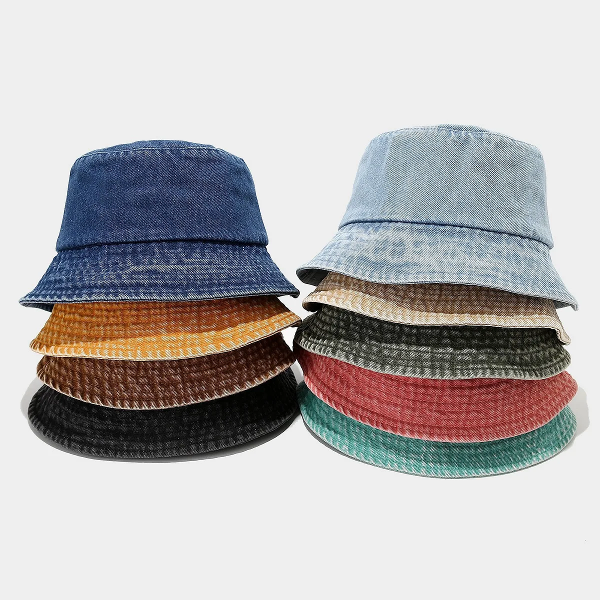 

Candy Color Unisex Summer Washed Denim Bucket Hat For Women Solid Outdoor Casual Wide Brim Sunshade Beach Fisherman Cap Men Gift