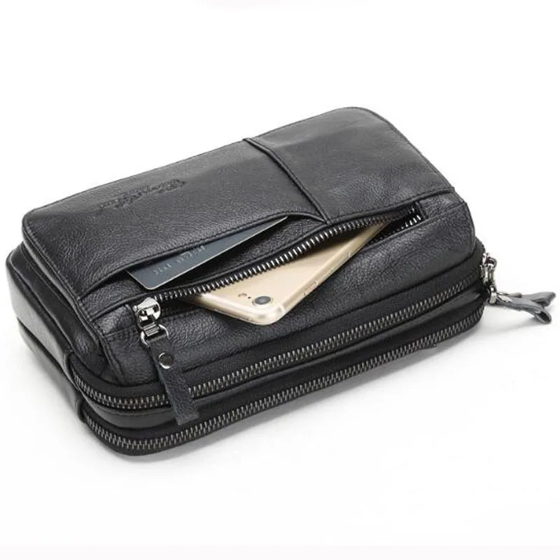 Men\'s Leather Clutch Purse Wallet Men Cowhide Wristlet Holder Wrist Bag Pack Business Cell Phone Cash Card Handbag