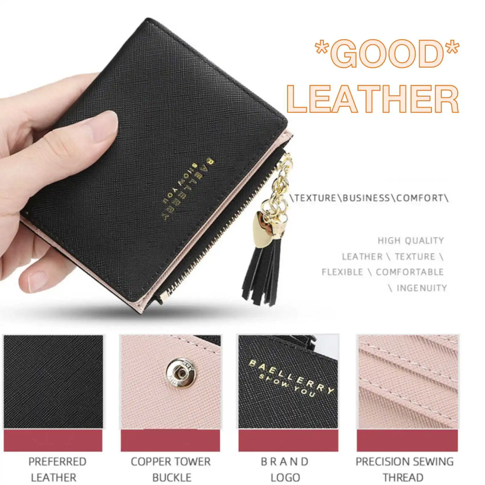 Tassel Colorblock Zipper Buckle Women\'s Short Wallet Fashion Casual PU Leather Coin Purse Multi-Card Holder