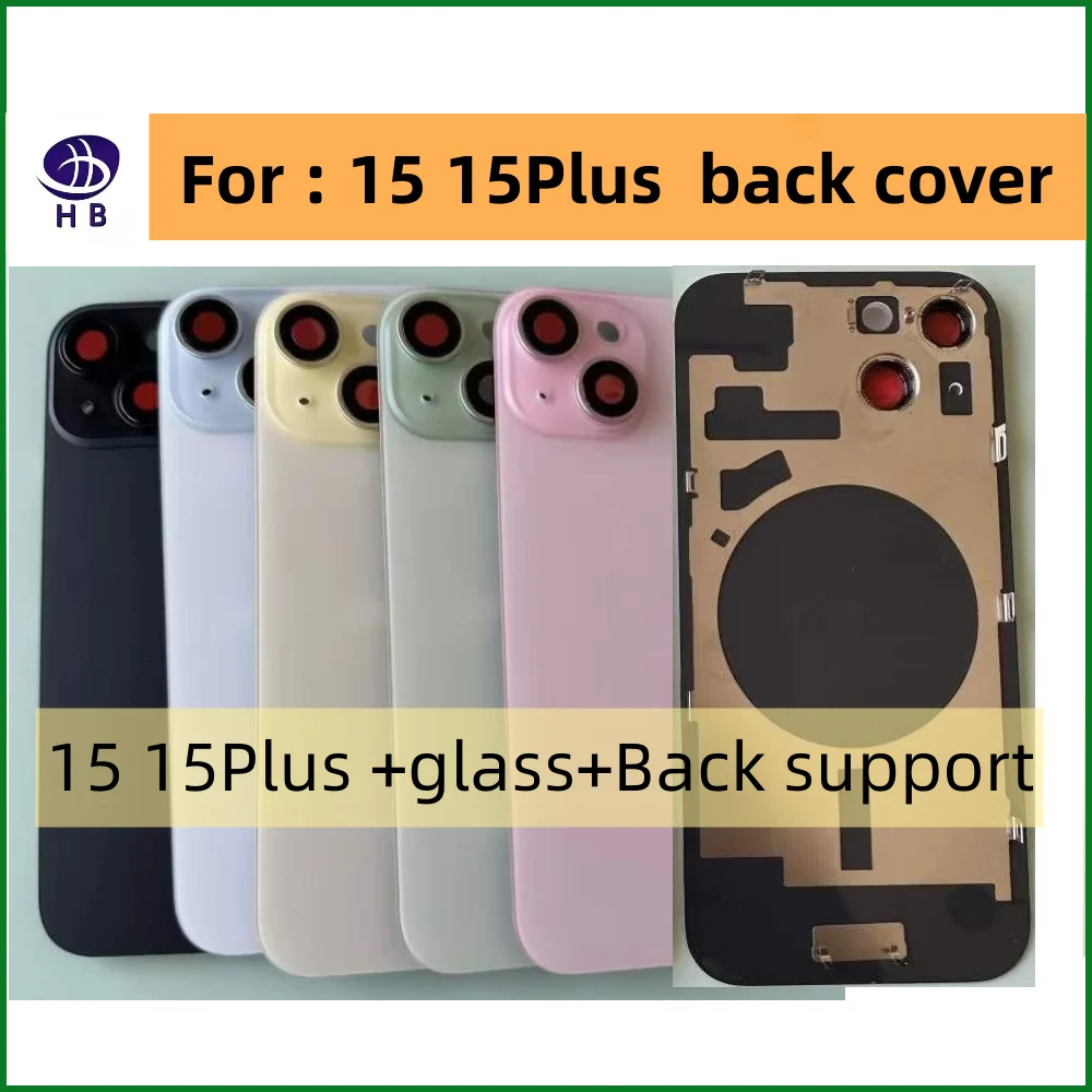 Back Cover Replacement For iPhone 15 15 Plus Housing Back stainless steel frame Replacement Rear Battery Glass Cover 15Plus Back