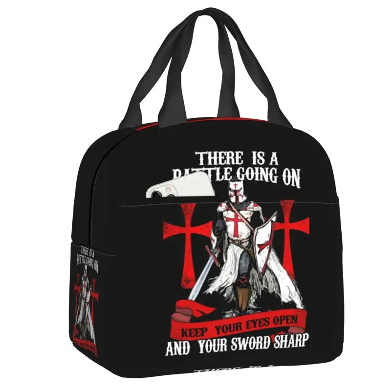 Templar Shield Cross Medieval Warrior Sword Insulated Lunch Bags for Knights Templar Deus Vult Thermal Cooler Lunch Box