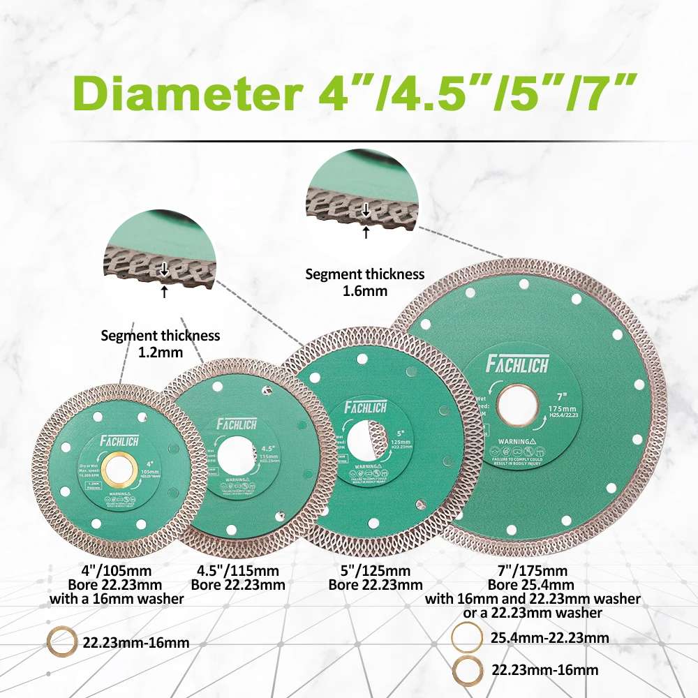 FACHLICH 1pc Diamond Cutting Disc Tile Saw Blade Cutter Porcelain Marble Ceramic Granite Reinforced Core X Mesh Turbo 4-12Inch