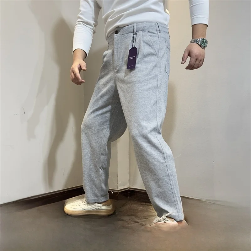 

Весенние повседневные хлопковые трикотажные свободные широкие брюки с девятью точками, мужские свободные модные брюки, прямые длинные брюки