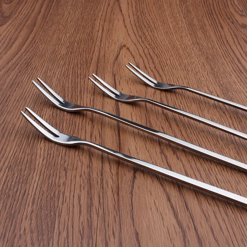 32cm Long Handle Fruit Fork Stainless Steel Dessert Cake Lovely Fork Vegetable Salad Stirring Fork For Restaurant Bar Party Home