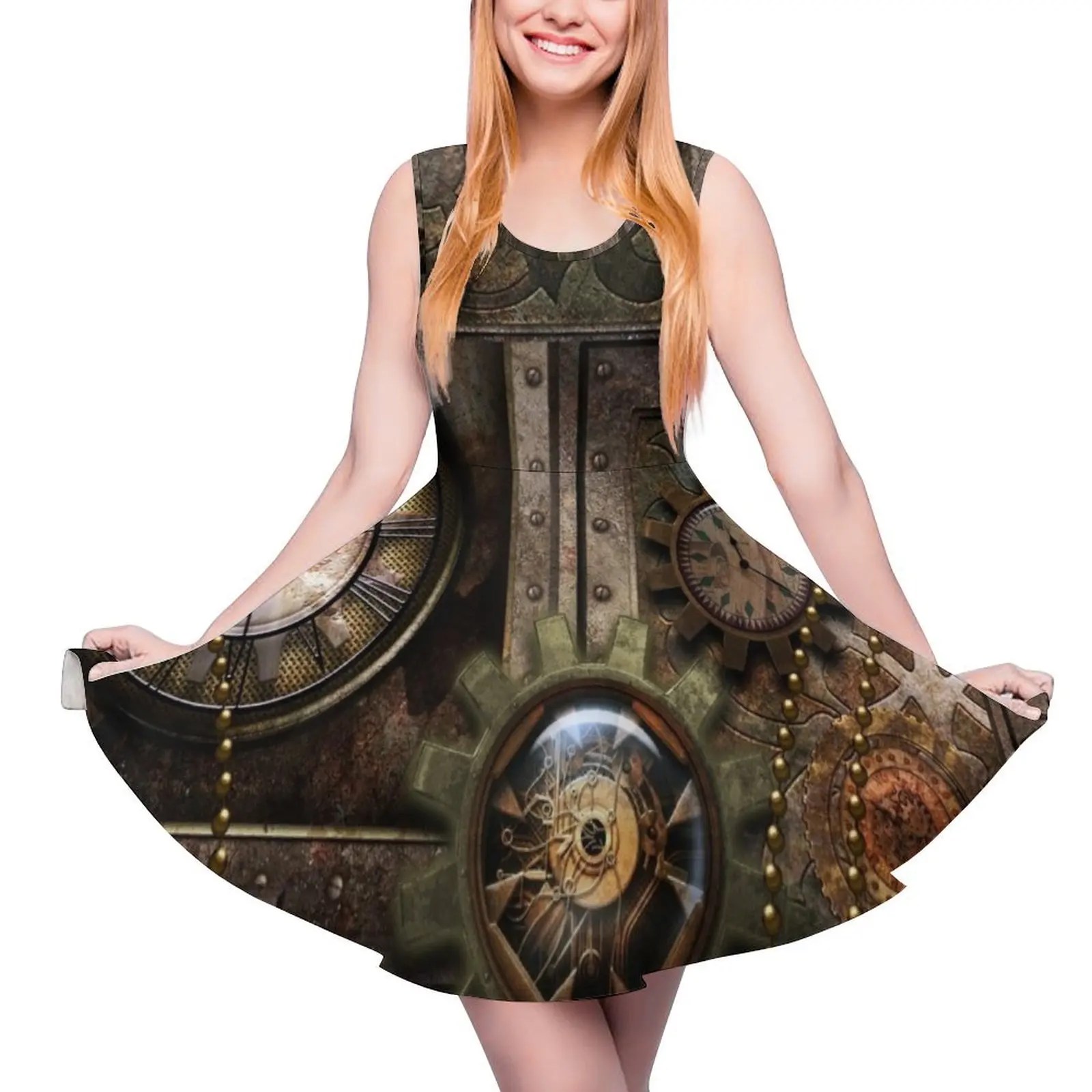 Steampunk, wunderbare Uhrwerk mit Zahnrädern ärmelloses Kleid sexy Kleid für Frauen elegante Abendkleider für Frauen