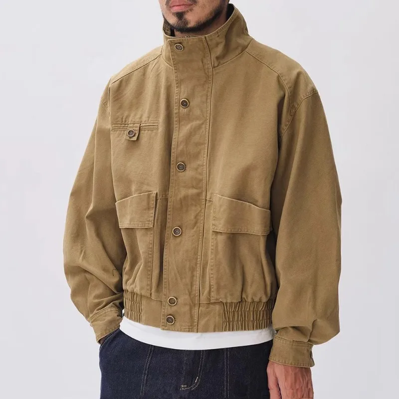 American Retro Multi-pocket Detroit Stand-up Collar Jacket Trendy Brand High-end Spring and Autumn New Models