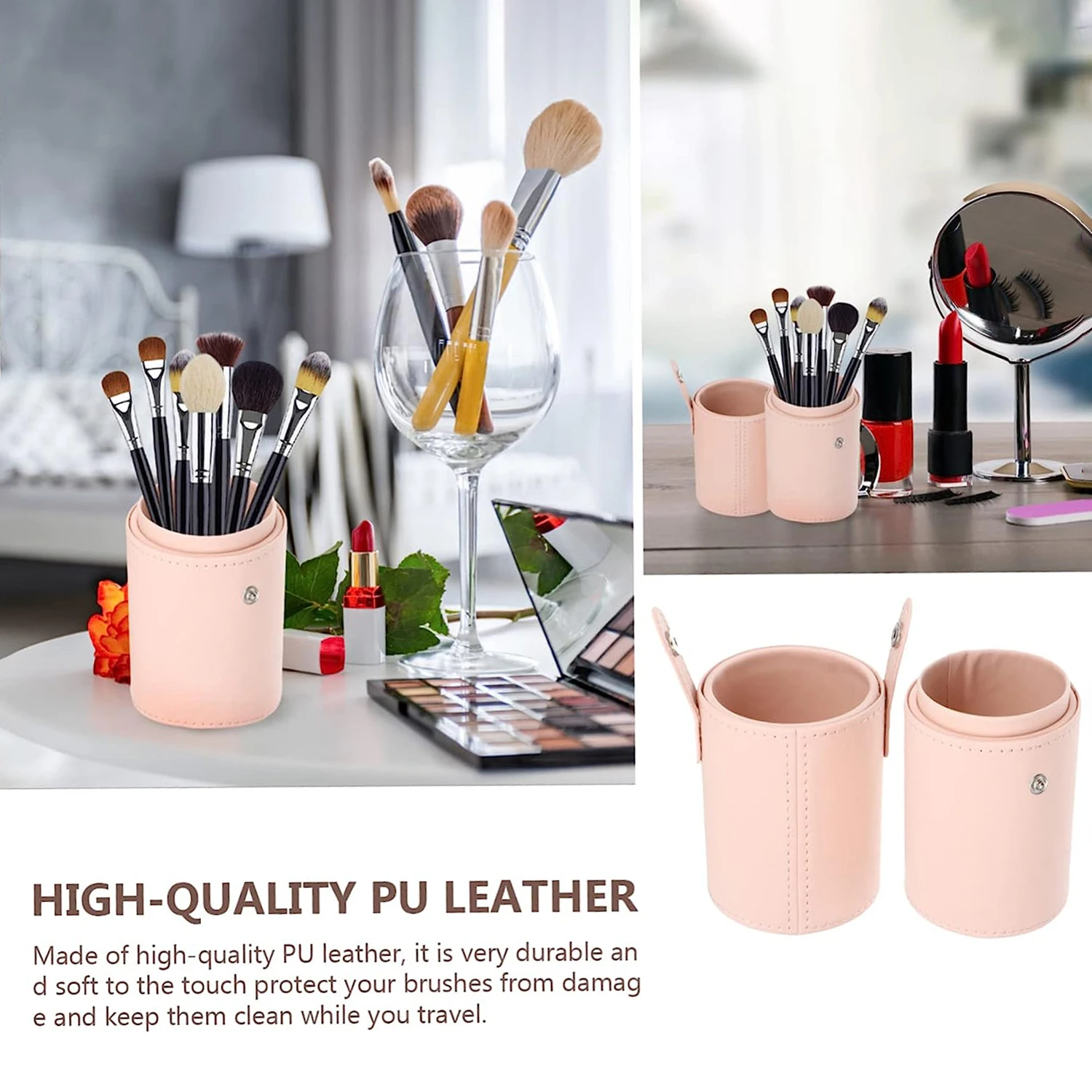 New Pu Leather Makeup Brush Holder Cosmetic Pens Brushes Organizer Cosmetic Cup Case Box Portable Travel Makeup Tool Organizer