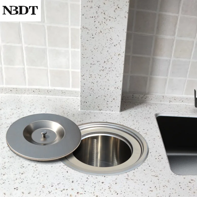 1Pc 8L Stainless Steel Countertop Top Mounted Trash Bin With Lid
