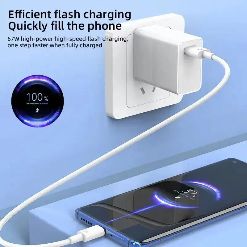 US Plug 6A 67W Ultra Fast Charger for Xiaomi 10T 11 12 Lite 13T Redmi Note 10 11T 12T 13 POCO X4 X5 F5 Type C USB Charging Cable image 6