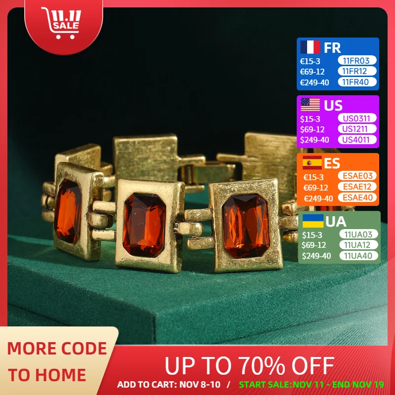 

Vintage Charm Bracelets For Women Orange Cube Crystal Natural Stone Ethiopian Jewelry Gold Color Accessories Luxury Designers