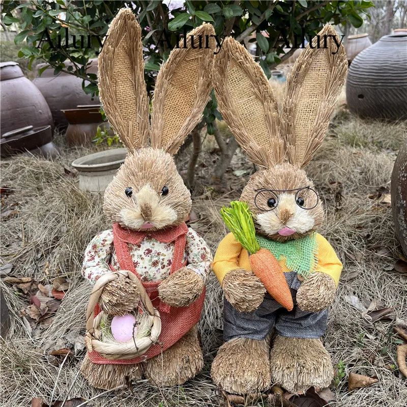 High 45cm Big Mori Straw Rabbit.Simulation Animal Easter Decoration Ornaments Wedding Shooting Props,Christmas Gift,Xmas