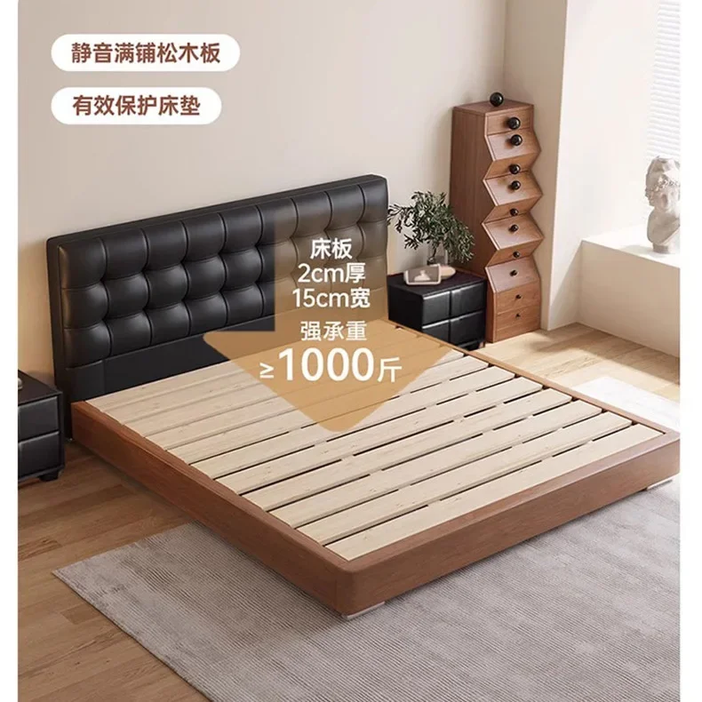 Cama de couro simples e moderna, cama de casal medieval do quarto principal