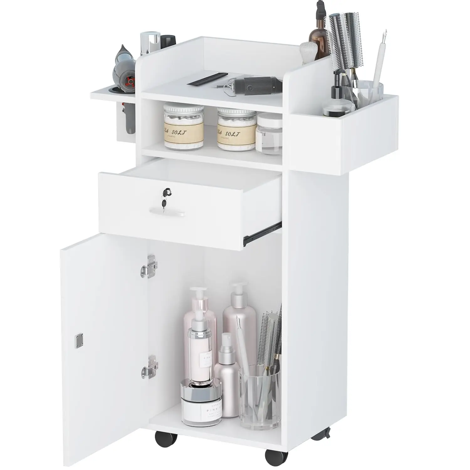 

Salon Station,Versatile Salon Stations for Hair Stylists with Locking Drawers and 3Tool Holsters Salon Storage, Customized