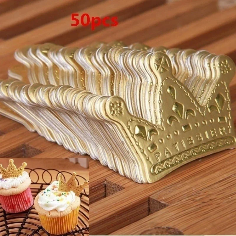 50 Pcs Kitchen Baking Tools Cake Top Hat Gold Princess Crown Party Cupcake Selection Birthday Decor Accessories Party Decor