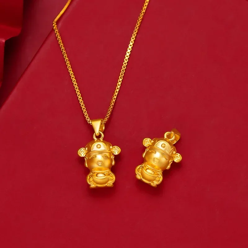 

9999 Real Gold 24K Lucky Girl 3D Little God of Wealth Pendant Necklace Cartoon God of Wealth Pendant