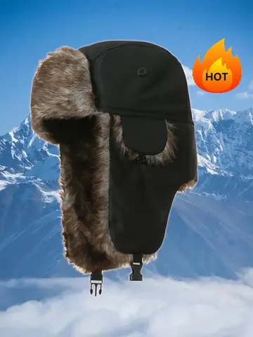 Men's Winter Trapper Aviator Trooper Earflap Warm Russian Waterproof Ski Hat Bomber Cap Russian Warm Ear Protectors Hats