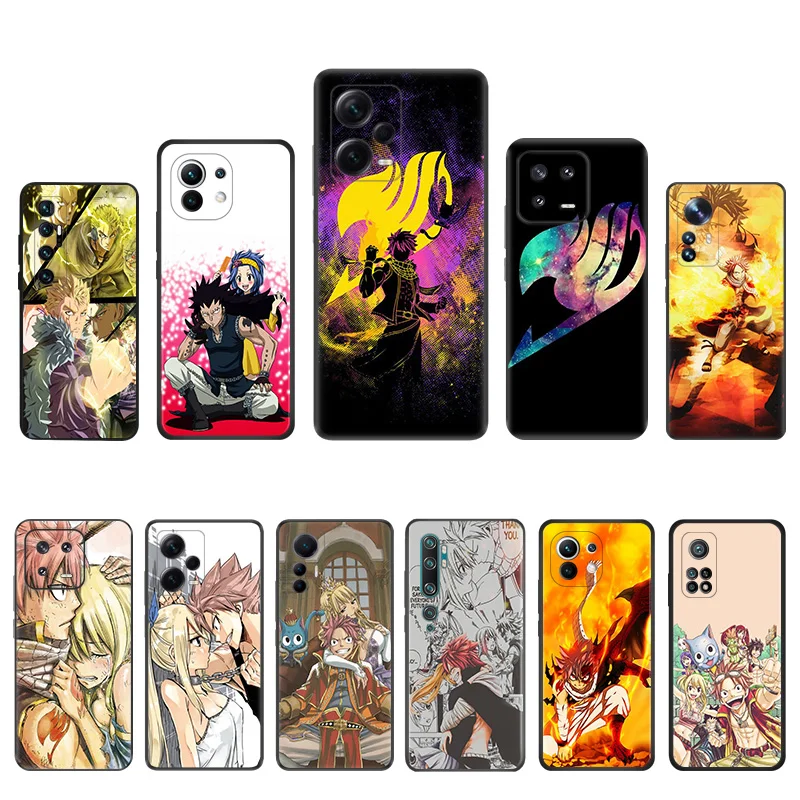 Matte Phone Case for Redmi Note13 Pro 5G 4G Note 12 12c 13c Xiaomi 12X 12T 13 Lite Fairy Tail Anime Black Soft Cover