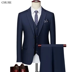 High Quality Elegant Men Suits For Wedding 3 Pieces Blazers 2 Sets Business Jackets Vest Pants Formal  Full Classic Coats