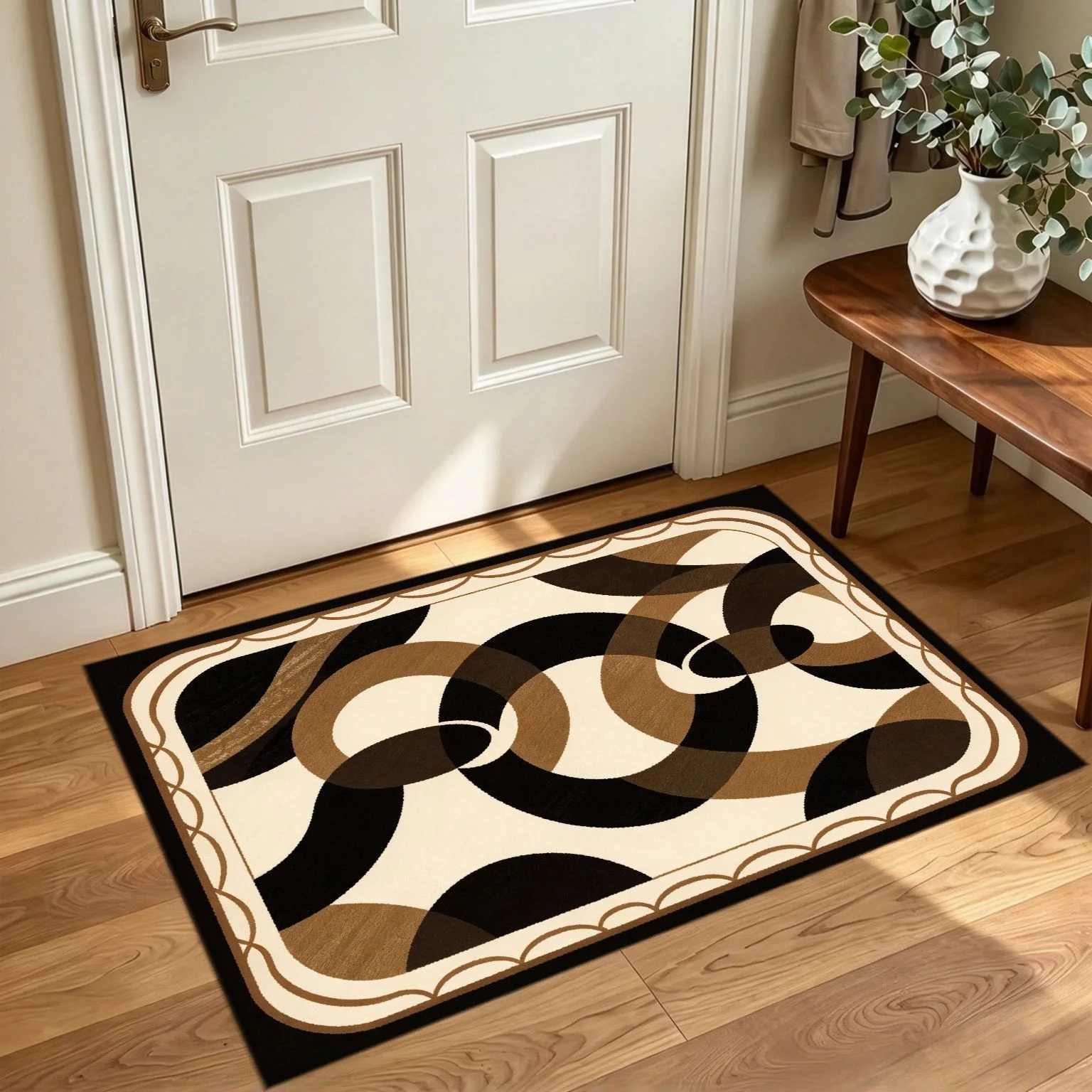 Modern Abstract Curved Entry Rug Grey Red Black Print Washable Indoor Floor Mat For Hallway Entrance Home Interior Decoration