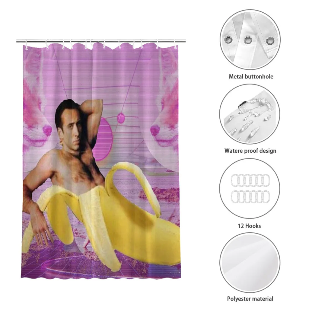 Shower curtain Bathroom  Nicholas Cage Banana Vaporwave decor Modern household items Bathroom curtain gift