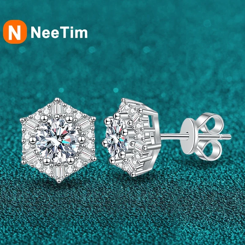 NeeTim 0.5ct 5mm Moissanite Earrings for Women S925 Sterling Silver Diamond Stud Earrings Wedding Party Gifts Jewelry for Girls